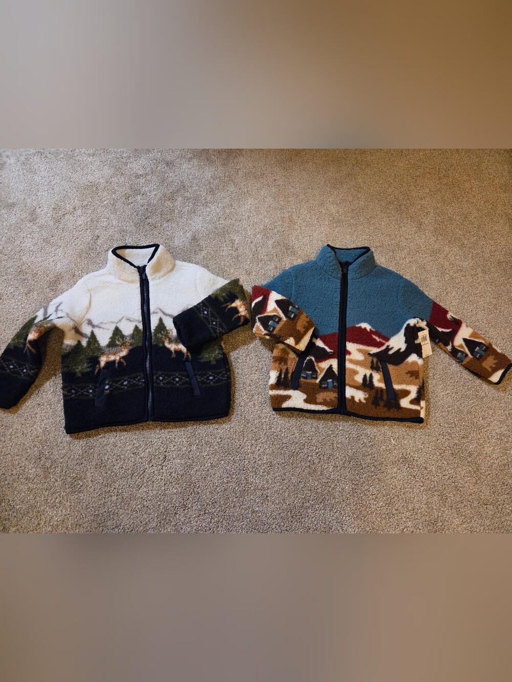 Old Navy Kids Scenic Fleece Jackets - Teal, Cream, Brown